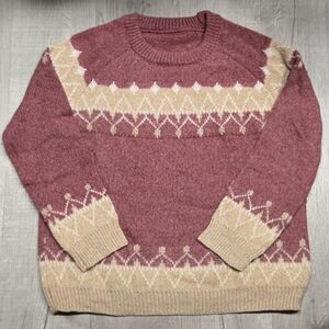 Stylish Crewneck Sweater in Maroon and Beige